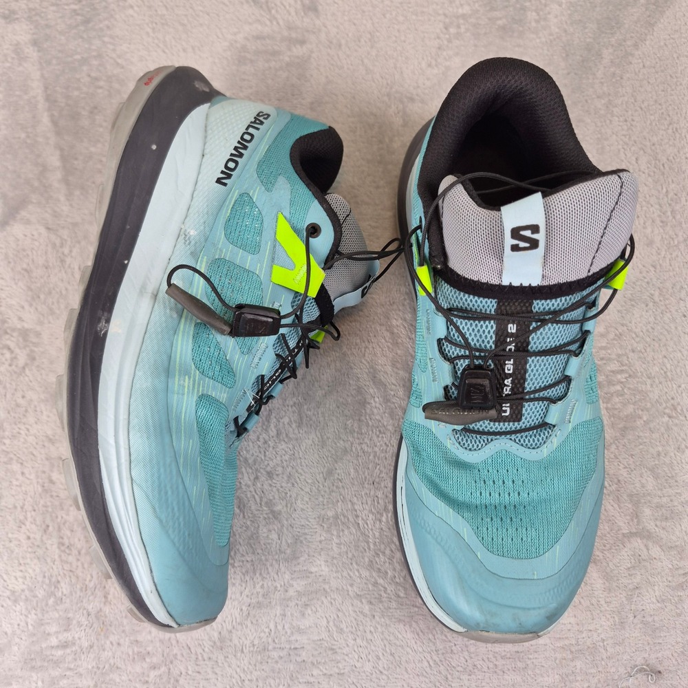 Salomon Ultra Glide 2 Women Blue Lime Green Trail Running Shoes 7.5 472861